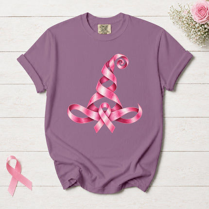 Comfort Colors Breast Cancer Awareness Halloween Witch Hat Pink Ribbon T-Shirt