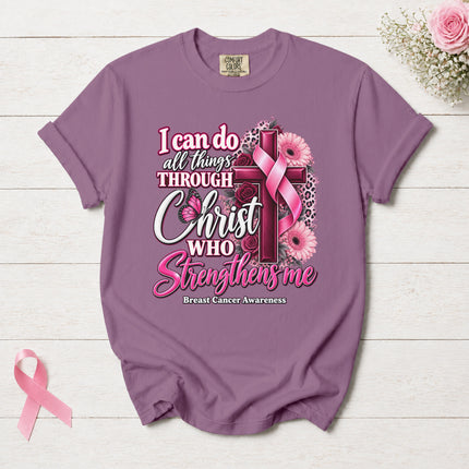 Comfort Colors Breast Cancer Awareness Faith Cross Pink Ribbon Christian T-Shirt