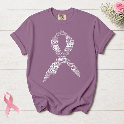 Comfort Colors Breast Cancer Awareness Hope Faith Strength Pink Ribbon T-Shirt