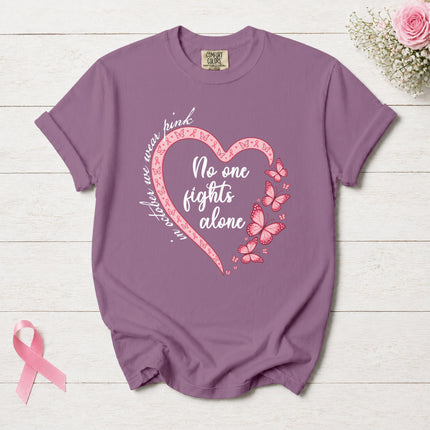 Comfort Colors Breast Cancer Awareness No One Fights Alone Butterfly Heart T-Shirt