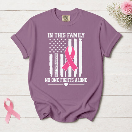 Comfort Colors Breast Cancer Awareness Family No One Fights Alone Pink Ribbon T-Shirt