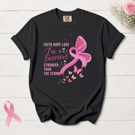 Comfort Colors Breast Cancer Awareness Survivor Pink Ribbon Butterfly Faith Hope Love T-Shirt