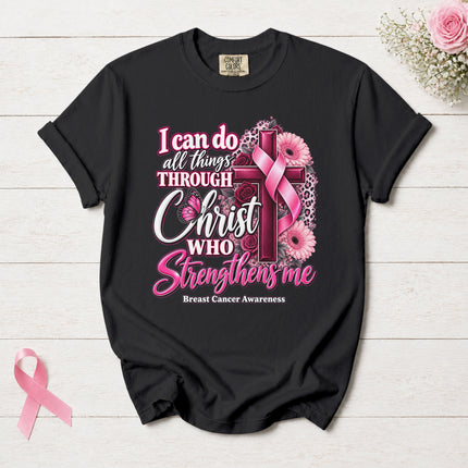 Comfort Colors Breast Cancer Awareness Faith Cross Pink Ribbon Christian T-Shirt