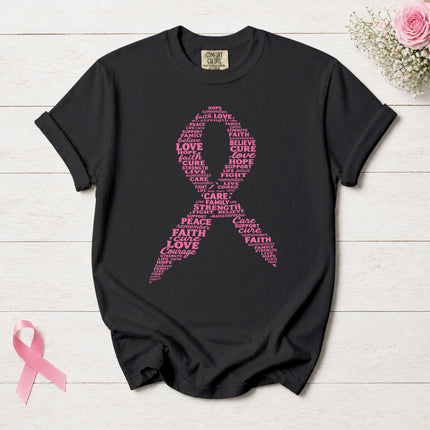 Comfort Colors Breast Cancer Awareness Hope Faith Strength Pink Ribbon T-Shirt