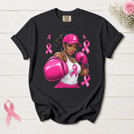 Comfort Colors Breast Cancer Awareness Fighter Pink Ribbon Boxing T-Shirt