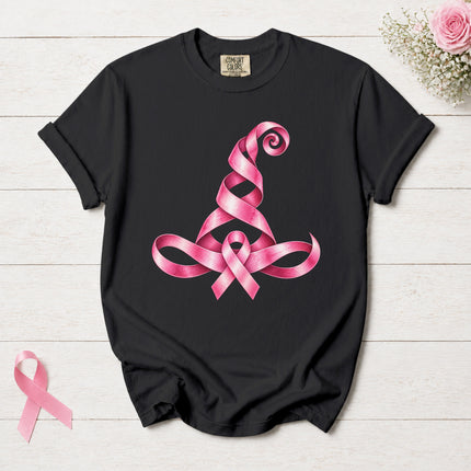 Comfort Colors Breast Cancer Awareness Halloween Witch Hat Pink Ribbon T-Shirt
