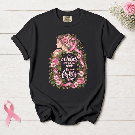 Comfort Colors Breast Cancer Awareness October Pink Ribbon Floral Support T-Shirt