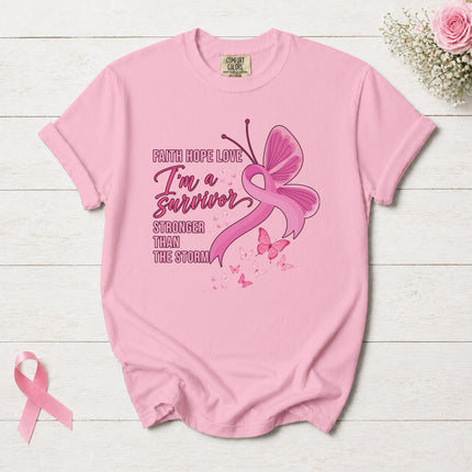 Comfort Colors Breast Cancer Awareness Survivor Pink Ribbon Butterfly Faith Hope Love T-Shirt