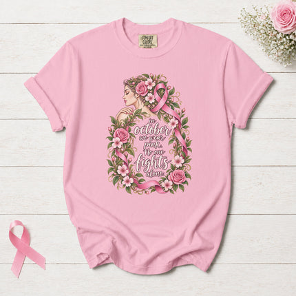 Comfort Colors Breast Cancer Awareness October Pink Ribbon Floral Support T-Shirt