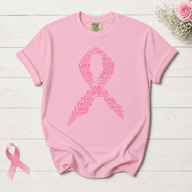 Comfort Colors Breast Cancer Awareness Hope Faith Strength Pink Ribbon T-Shirt