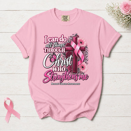 Comfort Colors Breast Cancer Awareness Faith Cross Pink Ribbon Christian T-Shirt