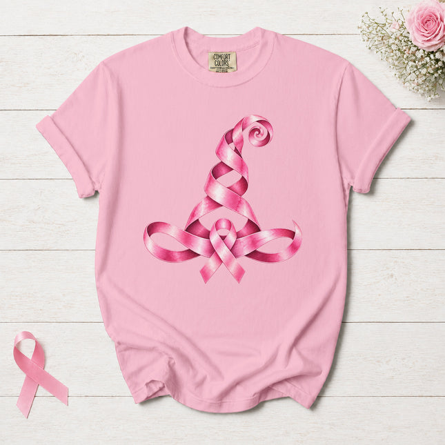 Comfort Colors Breast Cancer Awareness Halloween Witch Hat Pink Ribbon T-Shirt