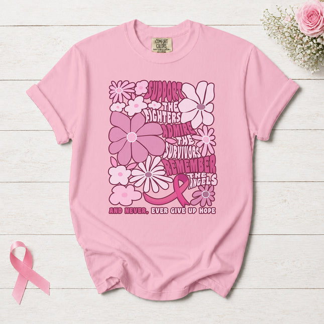 Comfort Colors Breast Cancer Awareness Support Fighters Survivors Floral T-Shirt