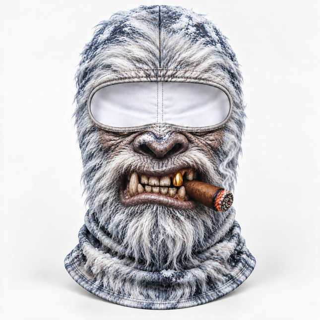 Snow Yeti Cigar Ski Mask Funny White Bigfoot Winter Face Cover