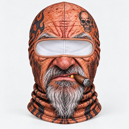 Funny Biker Grandpa Ski Mask Skull Tattoo Cigar Winter Face Cover