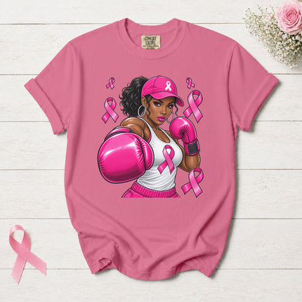 Comfort Colors Breast Cancer Awareness Fighter Pink Ribbon Boxing T-Shirt