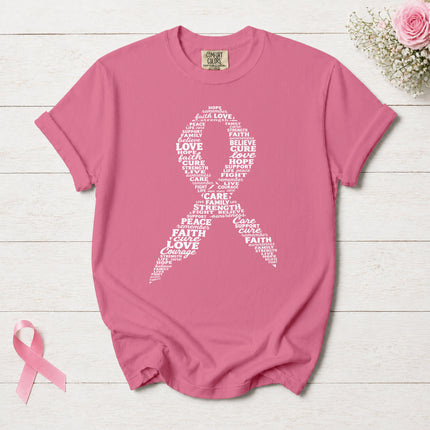 Comfort Colors Breast Cancer Awareness Hope Faith Strength Pink Ribbon T-Shirt