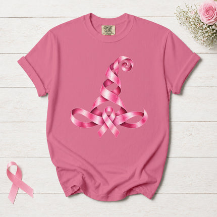 Comfort Colors Breast Cancer Awareness Halloween Witch Hat Pink Ribbon T-Shirt