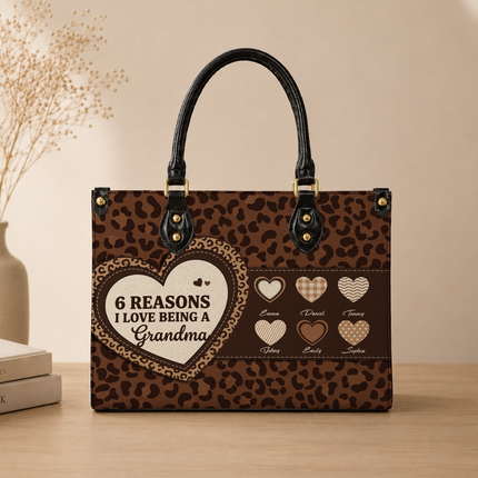 Personalized Teacher Leather Handbag Leopard Print Heart