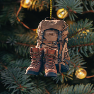 Hiking Boots And Backpack Personalized Hiking Shaped Ornament