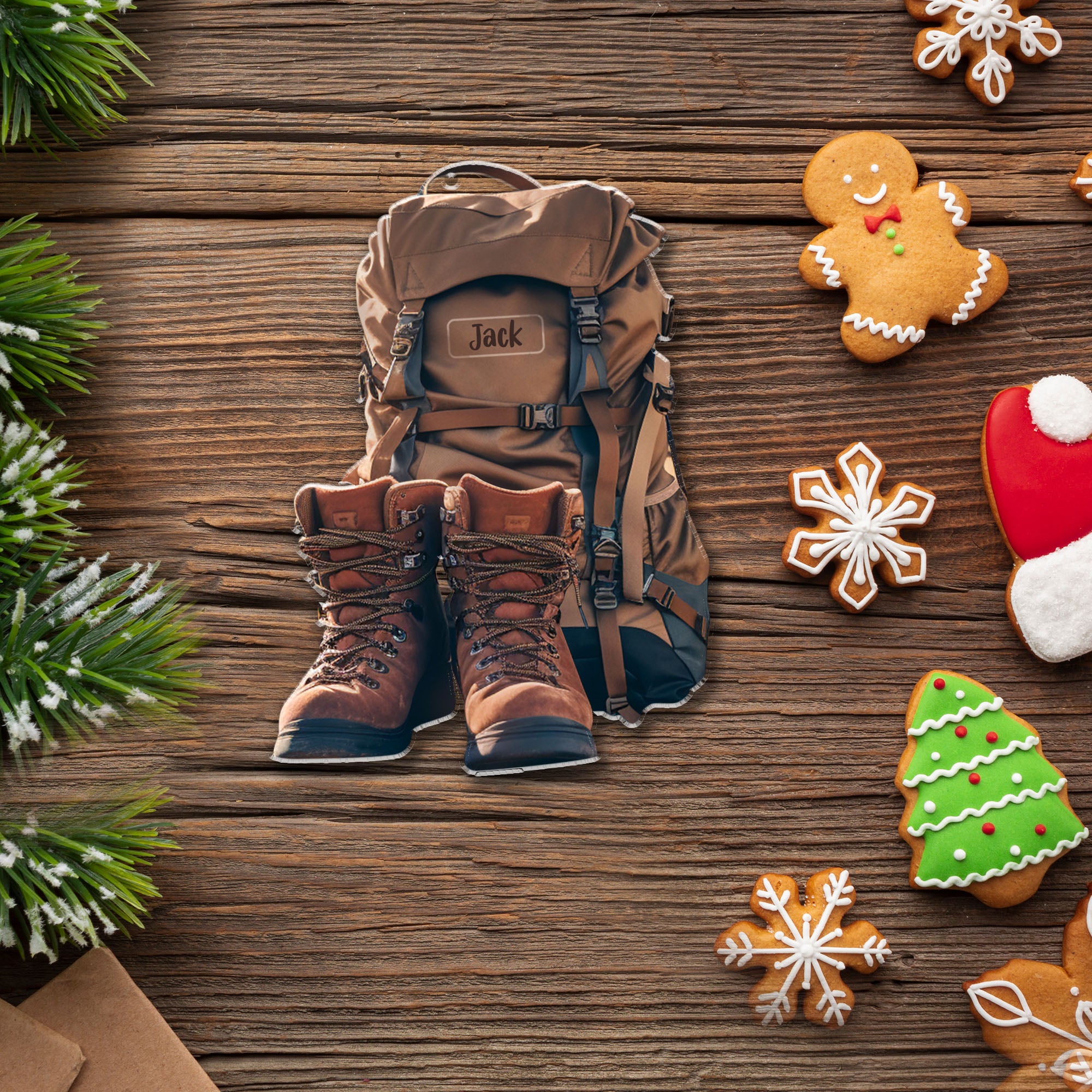 Hiking Boots And Backpack Personalized Hiking Shaped Ornament