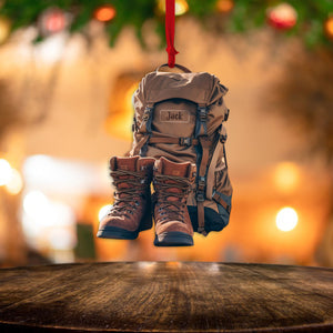 Hiking Boots And Backpack Personalized Hiking Shaped Ornament