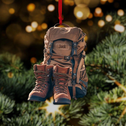 Hiking Boots And Backpack Personalized Hiking Shaped Ornament - Charming Present