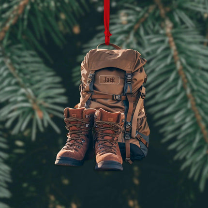 Hiking Boots And Backpack Personalized Hiking Shaped Ornament - Charming Present