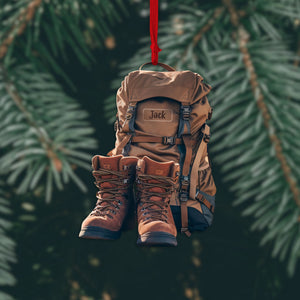 Hiking Boots And Backpack Personalized Hiking Shaped Ornament