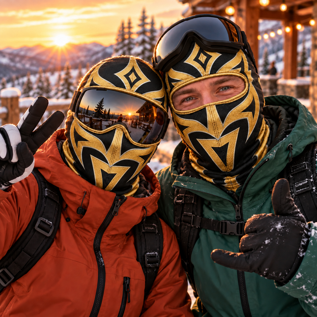 Luchador Ski Mask Black Gold Wrestling Style Winter Face Cover