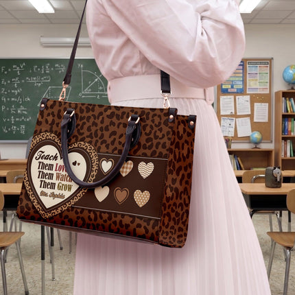 Personalized Teacher Leather Handbag Leopard Print Heart