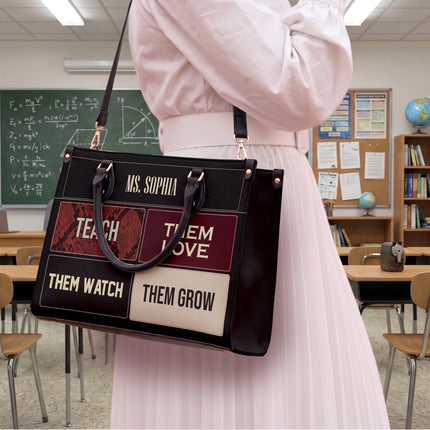 Personalized Teacher Leather Handbag Color Block Teach Love