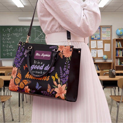 Personalized Teacher Leather Handbag Butterfly Tiny Humans