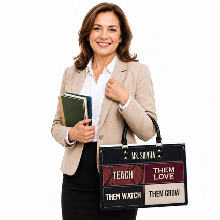 Personalized Teacher Leather Handbag Color Block Teach Love