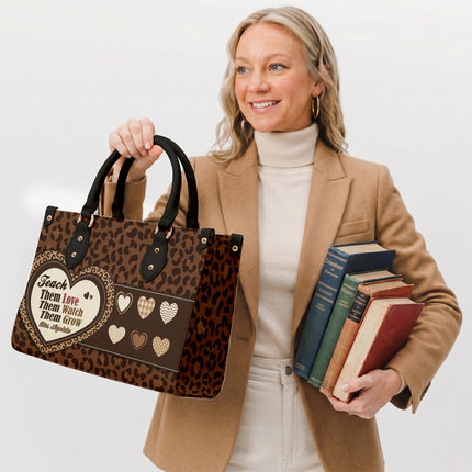 Personalized Teacher Leather Handbag Leopard Print Heart