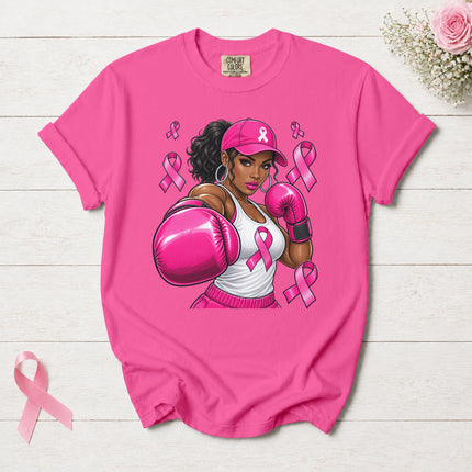 Comfort Colors Breast Cancer Awareness Fighter Pink Ribbon Boxing T-Shirt