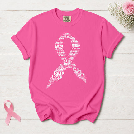 Comfort Colors Breast Cancer Awareness Hope Faith Strength Pink Ribbon T-Shirt