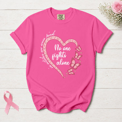 Comfort Colors Breast Cancer Awareness No One Fights Alone Butterfly Heart T-Shirt