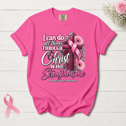 Comfort Colors Breast Cancer Awareness Faith Cross Pink Ribbon Christian T-Shirt