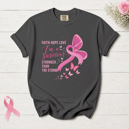 Comfort Colors Breast Cancer Awareness Survivor Pink Ribbon Butterfly Faith Hope Love T-Shirt