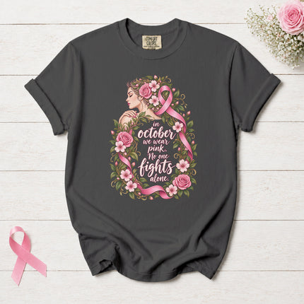 Comfort Colors Breast Cancer Awareness October Pink Ribbon Floral Support T-Shirt