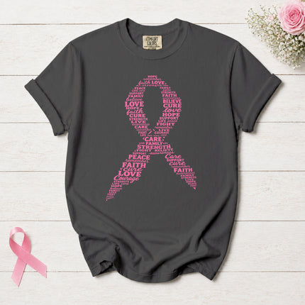 Comfort Colors Breast Cancer Awareness Hope Faith Strength Pink Ribbon T-Shirt