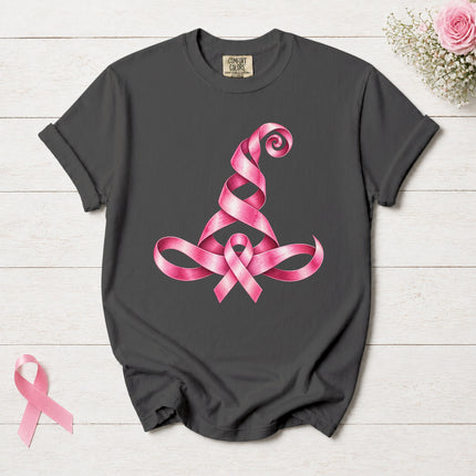 Comfort Colors Breast Cancer Awareness Halloween Witch Hat Pink Ribbon T-Shirt