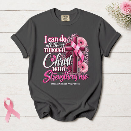 Comfort Colors Breast Cancer Awareness Faith Cross Pink Ribbon Christian T-Shirt