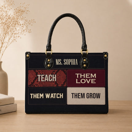 Personalized Teacher Leather Handbag Color Block Teach Love