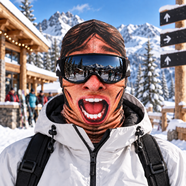 Funny Screaming Face Ski Mask Wide Open Mouth Winter Costume