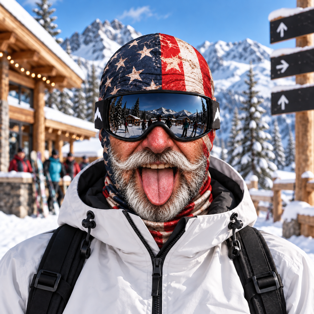 Funny American Flag Ski Mask Tongue Out Grandpa Winter Face Cover