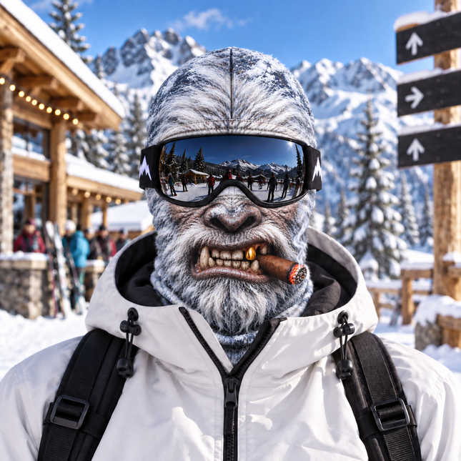 Snow Yeti Cigar Ski Mask Funny White Bigfoot Winter Face Cover