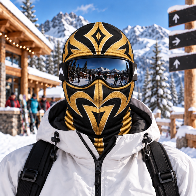 Luchador Ski Mask Black Gold Wrestling Style Winter Face Cover