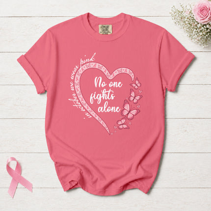 Comfort Colors Breast Cancer Awareness No One Fights Alone Butterfly Heart T-Shirt